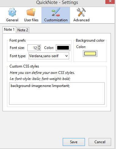 changing font type, color and other note preferences in QuickNote