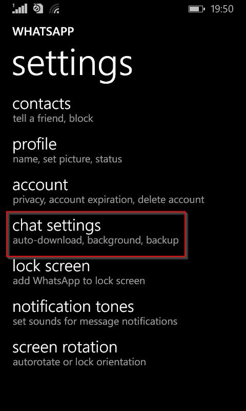 chat settings in whatsapp for windows phone