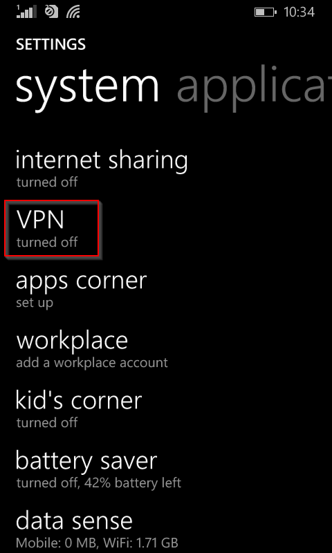 accessing Windows phone settings