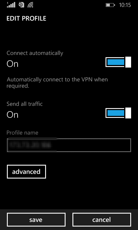 choosing VPN connection preferences in Windows phone