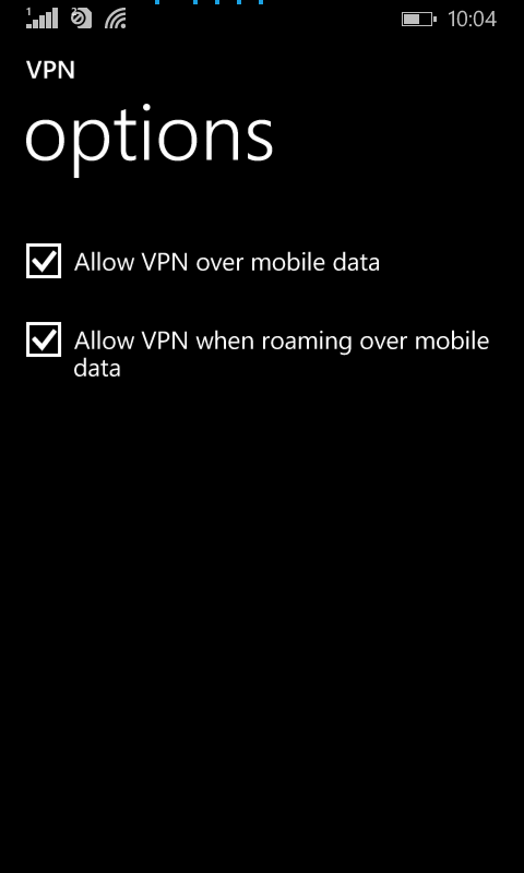 configuring other VPN options in Windows phone