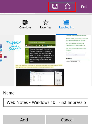 adding the saved note to reading list in microsoft edge