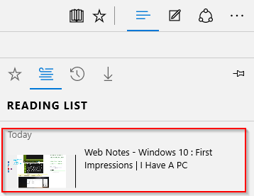 saved web notes using microsoft edge