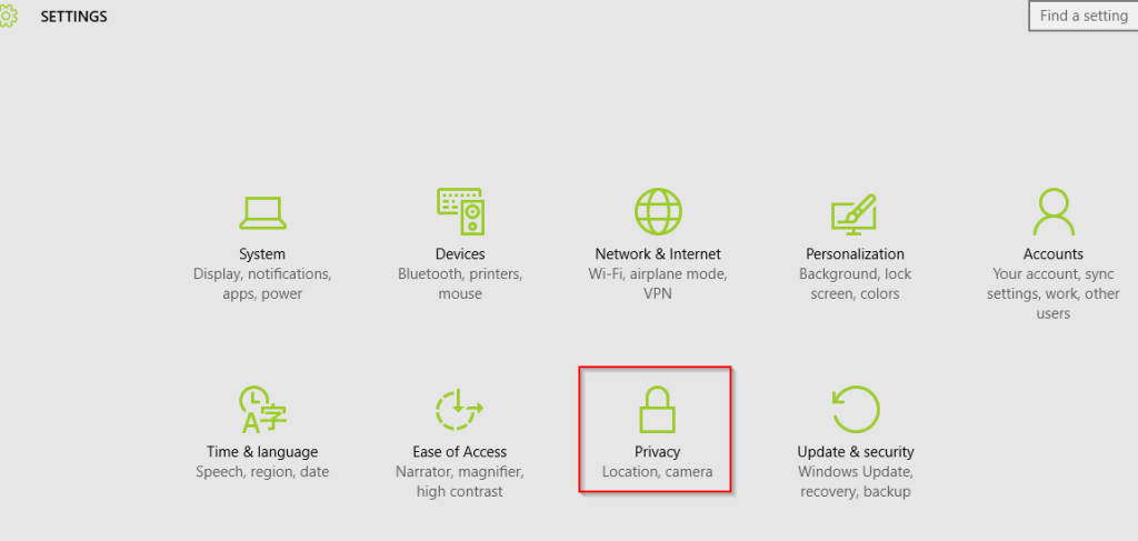 Settings in Windows 10