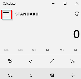 windows 10 calculator standard mode