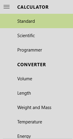 list of supported conversion of units in windows 10 calculator