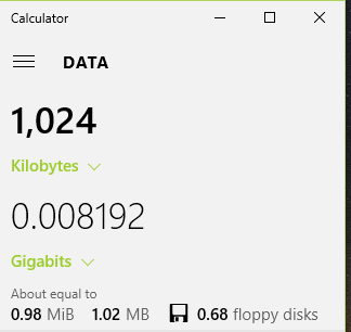 converting data units using windows 10 calculator