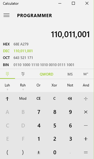 windows 10 calculator programmer mode