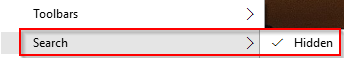 turning off search button from windows 10 taskbar