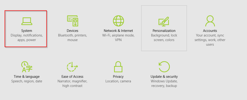 Windows 10 settings