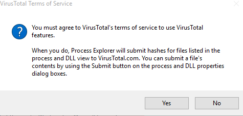 virus total tos for process explorer