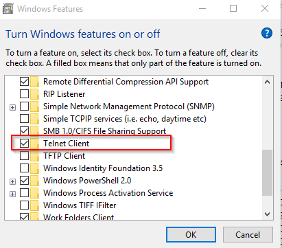 installing telnet client in Windows