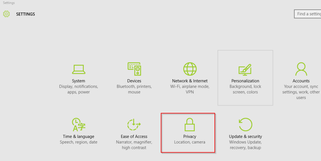 Windows 10 settings