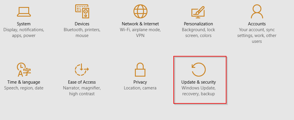 windows 10 update and security settings