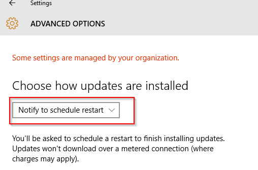 choosing a restart notification after windows 10 updates are installed