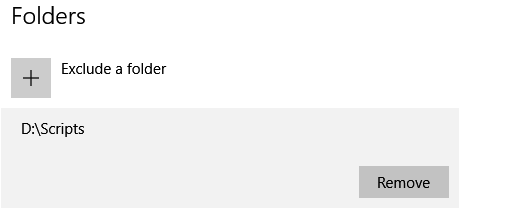 excluded files and folders from scanning in Windows Defender
