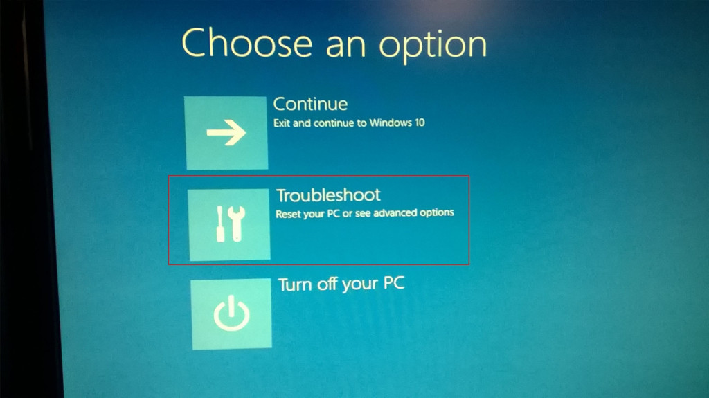 troubleshooting options in windows 10