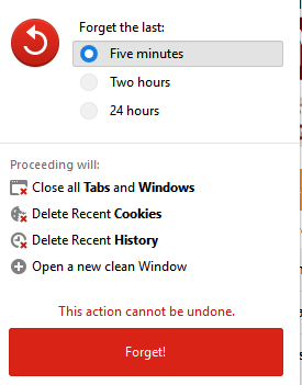 Forget button options for clearing history and deleting cookies