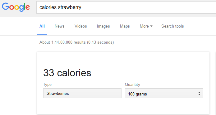 google search for calories in strawberry