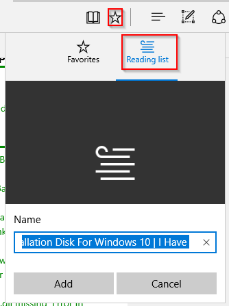Bookmarking and adding an article to reading list in Microsoft Edge