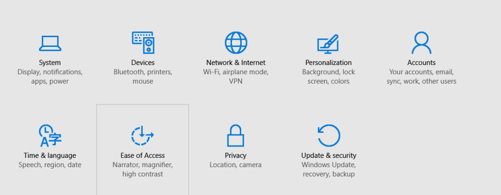 update & security options in Windows 10