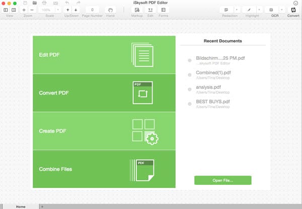 iskysoft pdf editor main interface