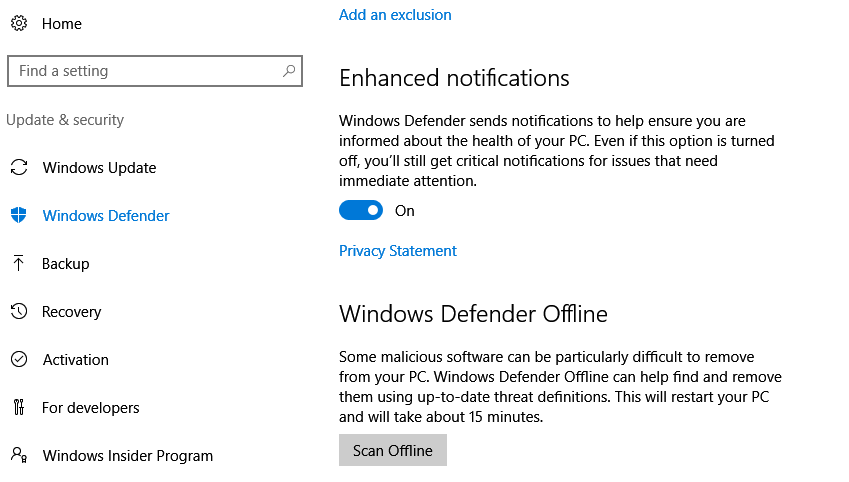 offline scan in windows defender