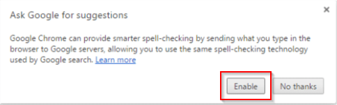 enabling auto suggest to fix typos in Google chrome