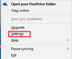 accessing settings in OneDrive for PC