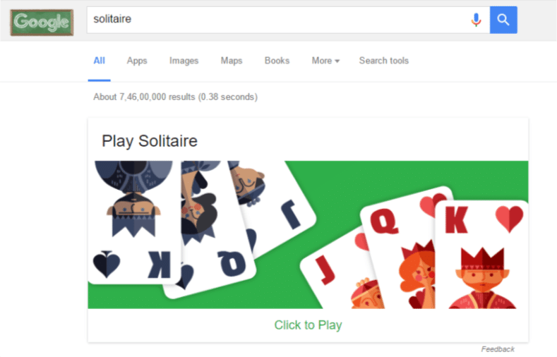 playing solitaire through google search