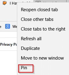 pinning website tab in microsoft edge browser