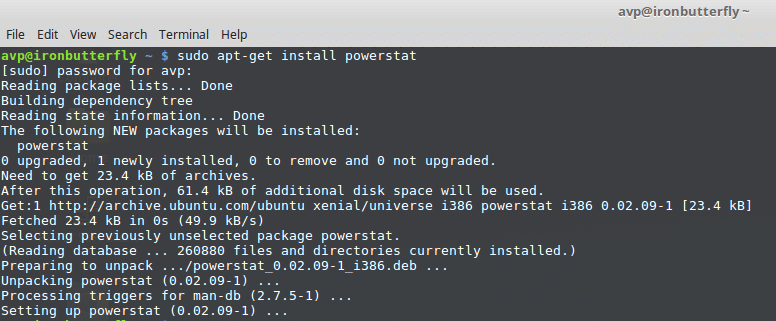 installing powerstat in linux mint