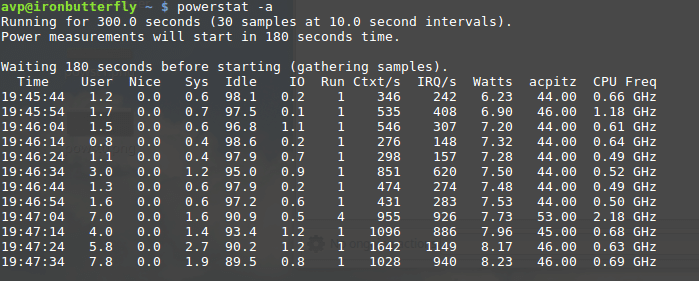 running powerstat to collect laptop battery usage data 