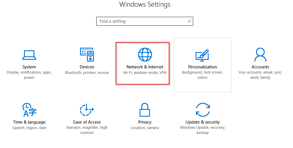 Windows 10 settings list