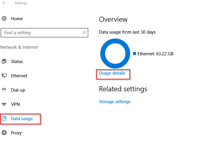 data usage of apps in Windows 10