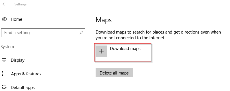 download maps in Windows 10 for offline use