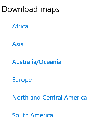 list of world maps by region in Windows 10