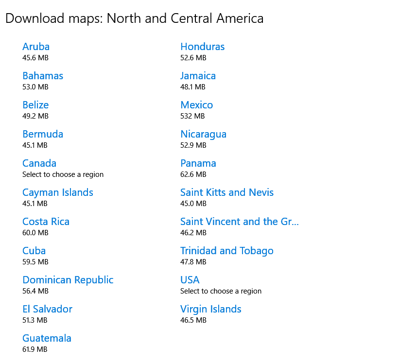 individual country maps in Windows 10