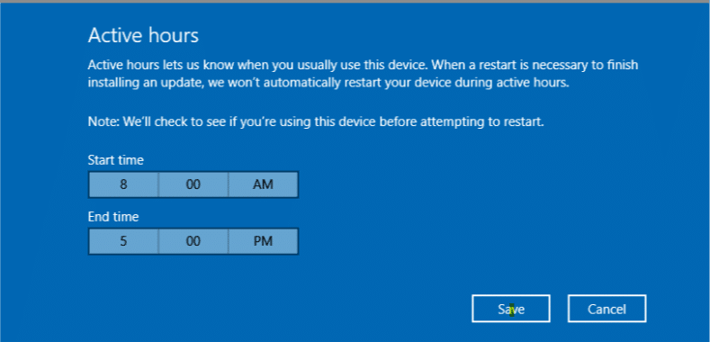 changing active hours in windows 10 