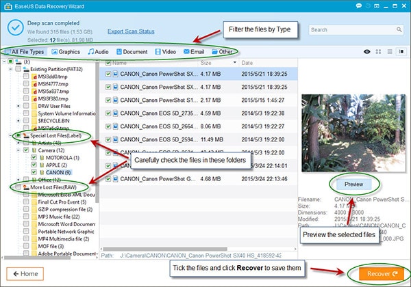 previewing lost data before recovering