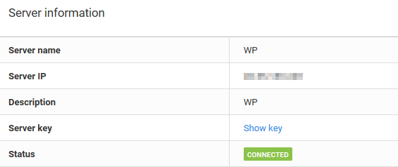 server information displayed by backup bird dashboard