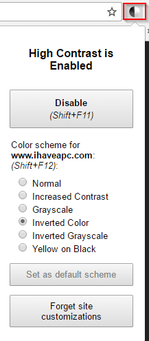 when high contrast extension is installed in chrome