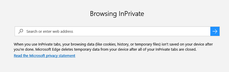 default InPrivate tab in Microsoft Edge