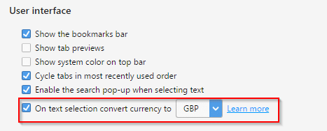 enable currency convert feature and set the output currency in Opera