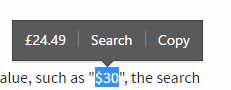 currency conversion in Opera when text is selected