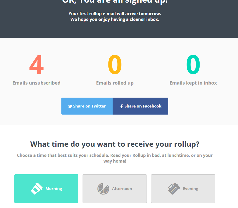 choosing a time slot for receiving rollup emails through rollup.me