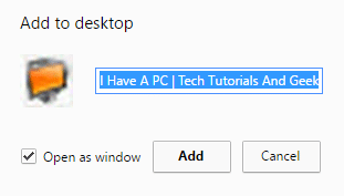 adding websites to desktop using google chrome