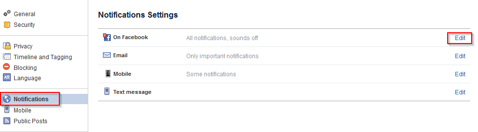 Facebook notification settings