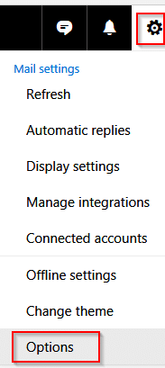 accessing outlook.com options