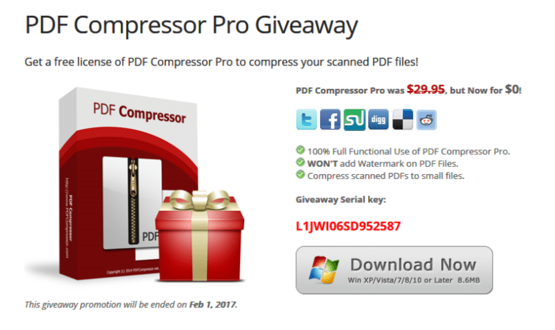 pdf compressor pro giveaway page